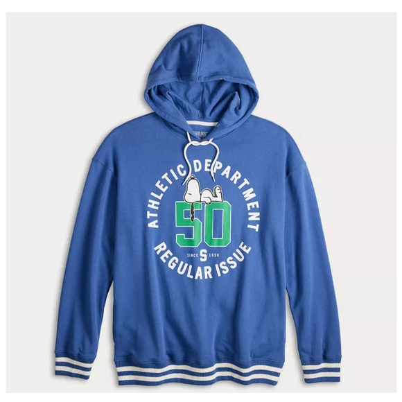 Peanuts, Authentic Pullover Snoopy Hoodie, Size Small Mens, Blue And White, NWT - Picture 1 of 4